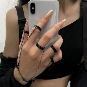 Punk Cool Hiphop Tassel Chain Rings Multi-layer Metal Adjustable Open Finger Rings Set for Women Men Fashion Jewelry Party Gifts