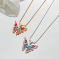 Fashion 6 Colors  Rainbow Fairy Colorful Oil Drop Butterfly Pendant Necklace for Women