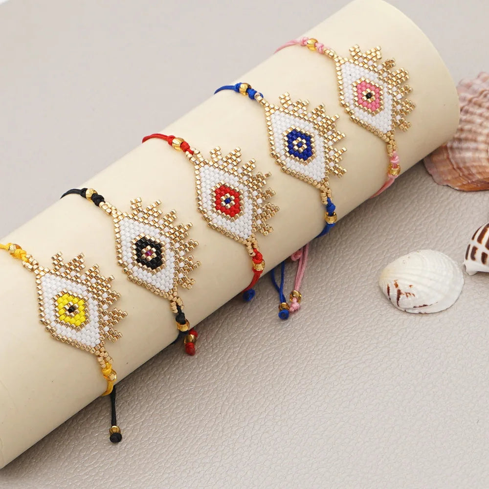 Factory Wholesale Customized Evil Eyes Women's Bracelet Hand Woven Bohemia Miyuki Seed Beads Bracelet