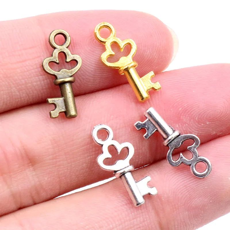 50pcs/lot 17x7mm Antique Bronze Gold Silver Plated Key Handmade Charms Pendant DIY for Bracelet Necklace Jewelry Making MegaBDM
