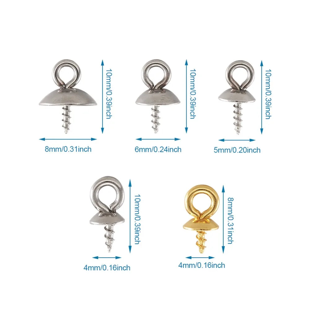 Stainless Steel Screw Eye Pin Peg Bail Cap Pearl Pendant Connector Holder for Necklace DIY Jewelry Findings Type Bead Caps