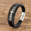 High Quality Men Jewelry Bangle CZ Cross Multilayer Platinum Pave Stainless Steel Clasp Real Genuine Leather Bracelet SL-301