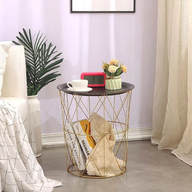 Modern Minimalist Home & Hotel Coffee Table with Metal Leg Basket for Living Room Nesting Furniture
