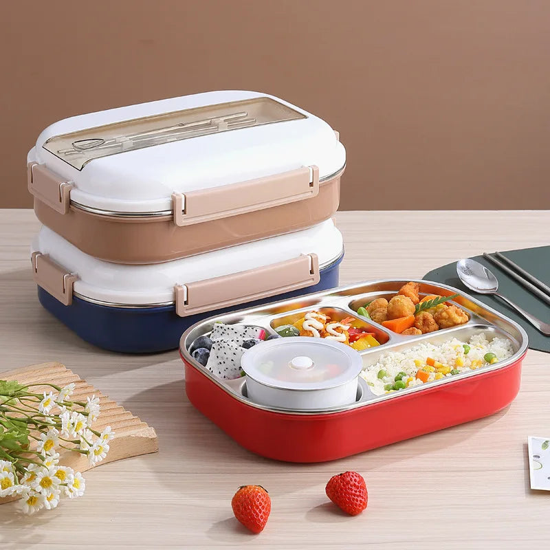 Compartment Design Sealed Leakproof Large Capacity Adult Lunch Box 18/10 Stainless Steel Children Lunch Box With Soup Bowl