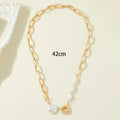 INS French Retro 14K Gold Plated Baroque Button Pearl Necklace for Women Link Chain Jewelry with Retro Sweater Inspiration