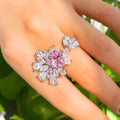 Shiny Love Heart Shape Pink Cubic Zirconia Women Big Adjustable Ring for Wedding Bridal Engagement Party Jewelry Accessories MegaBDM
