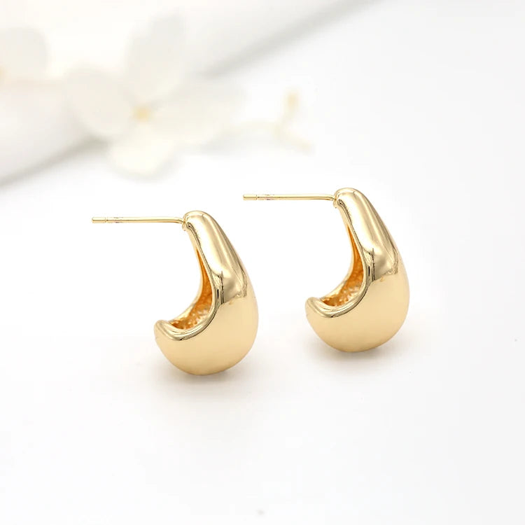 Fashion Minimalist Design With 14K Gold Plated Spoon Shaped Studs and Smooth Surface Customization for Women's Jewelry Earrings