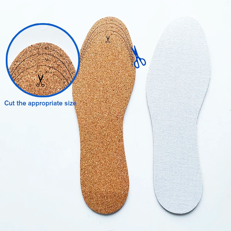 Sports & Comfort Pressure Sweat-Absorbent and Breathable Full Length Cork Insoles for Leather Shoes