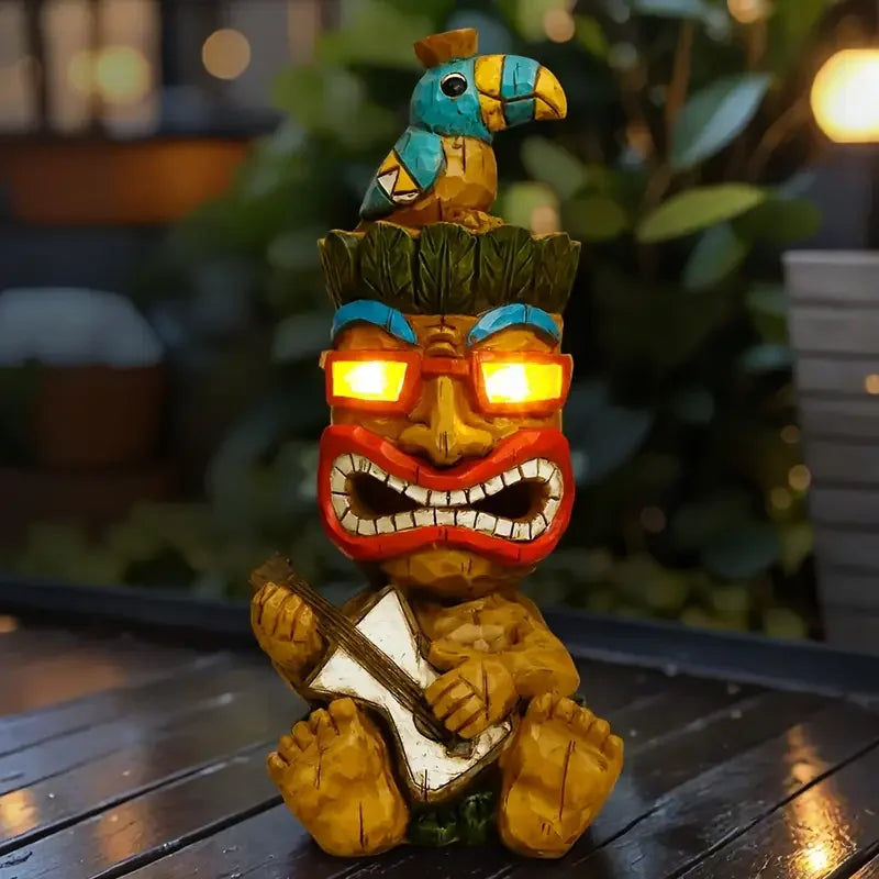 Hot Sale Solar-Powered Wood Carving Man Guitar Player Resin SculptureLED Light for Outdoor Garden Decor Yard Pathway