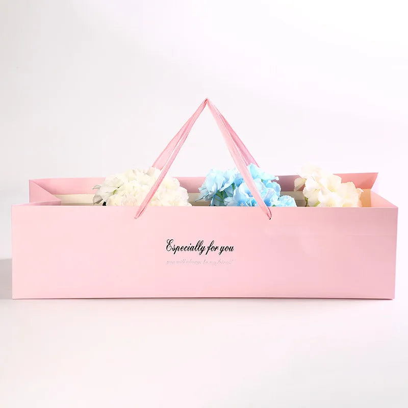 Wholesale Custom Printing logo White Cardboard Rectangular Flower Handbag