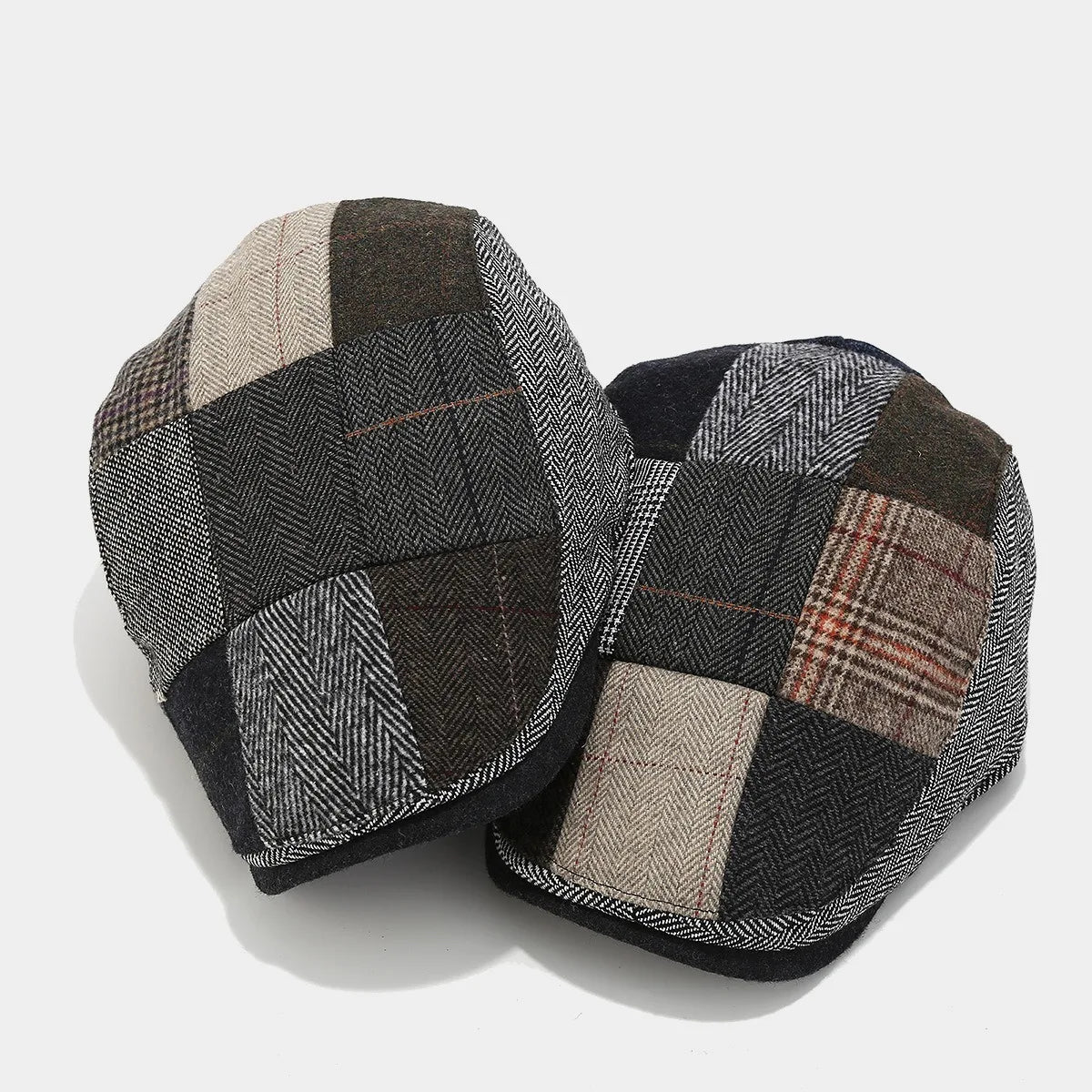 Old Fashioned Checkered Felt Twill Plaid Newsboy Cap Hat for Men Winter Ivy Gatsby Beret Cap Made of Cotton Casual Summer Wear