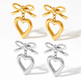 Fashion New Bow Love Earrings Titanium Steel Jewelry Sweet Girly Style 14k Gold-plated Stainless Steel Jewelry Earrings