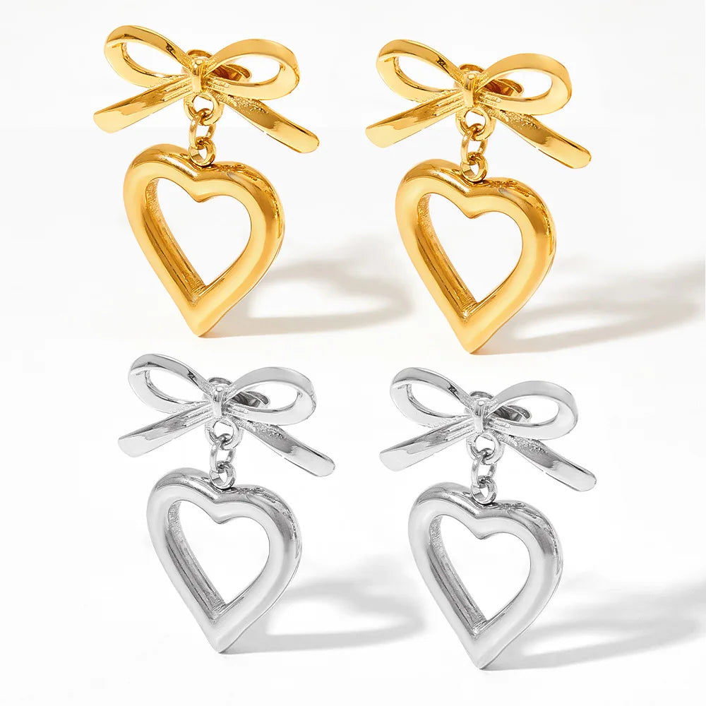 Fashion New Bow Love Earrings Titanium Steel Jewelry Sweet Girly Style 14k Gold-plated Stainless Steel Jewelry Earrings