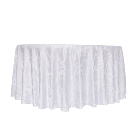 White Round Damask Tablecloth in Polyester Fabric for Wedding Banquet Restaurant and Parties