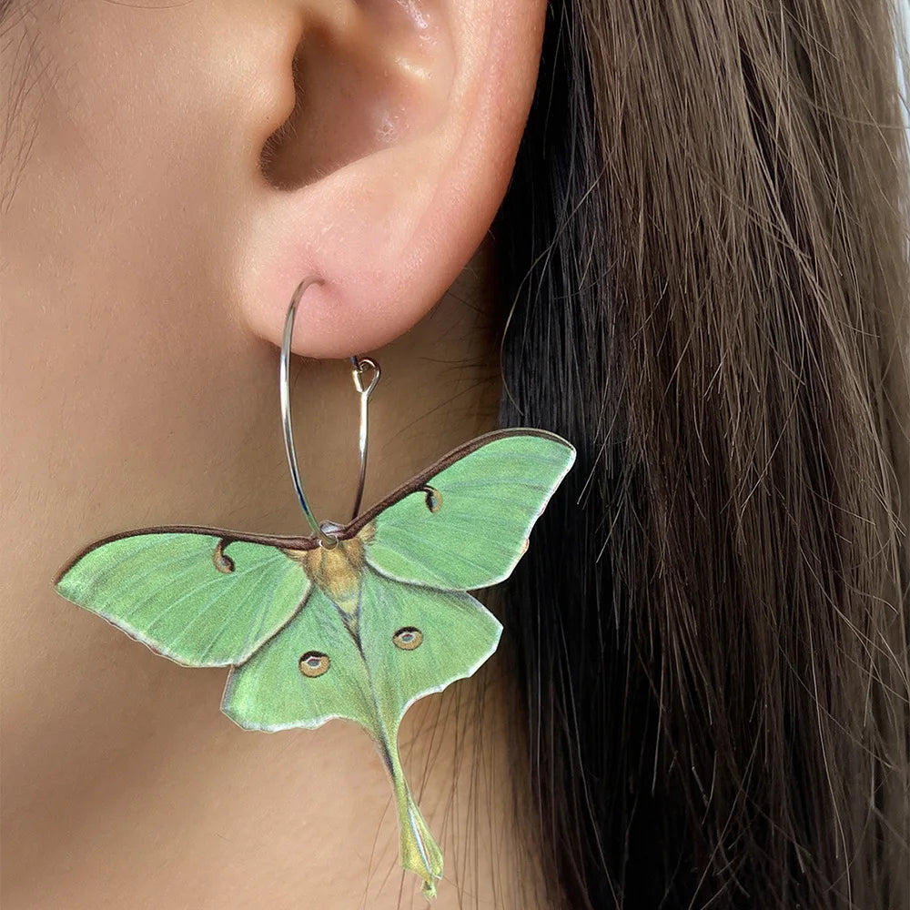 Green Butterfly Hoop Earrings Acrylic Ear Jewelry for Women Spring Summer Vintage Female Funny Statement Butterfly Hoop Earring