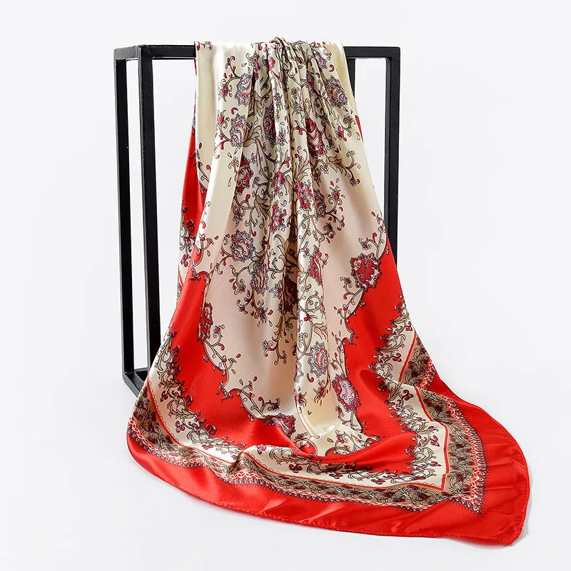 Wholesale Customized New Design Digital Printing Silk Scarf Satin Material Printed Head Accessories square Satin Hijab Scarf