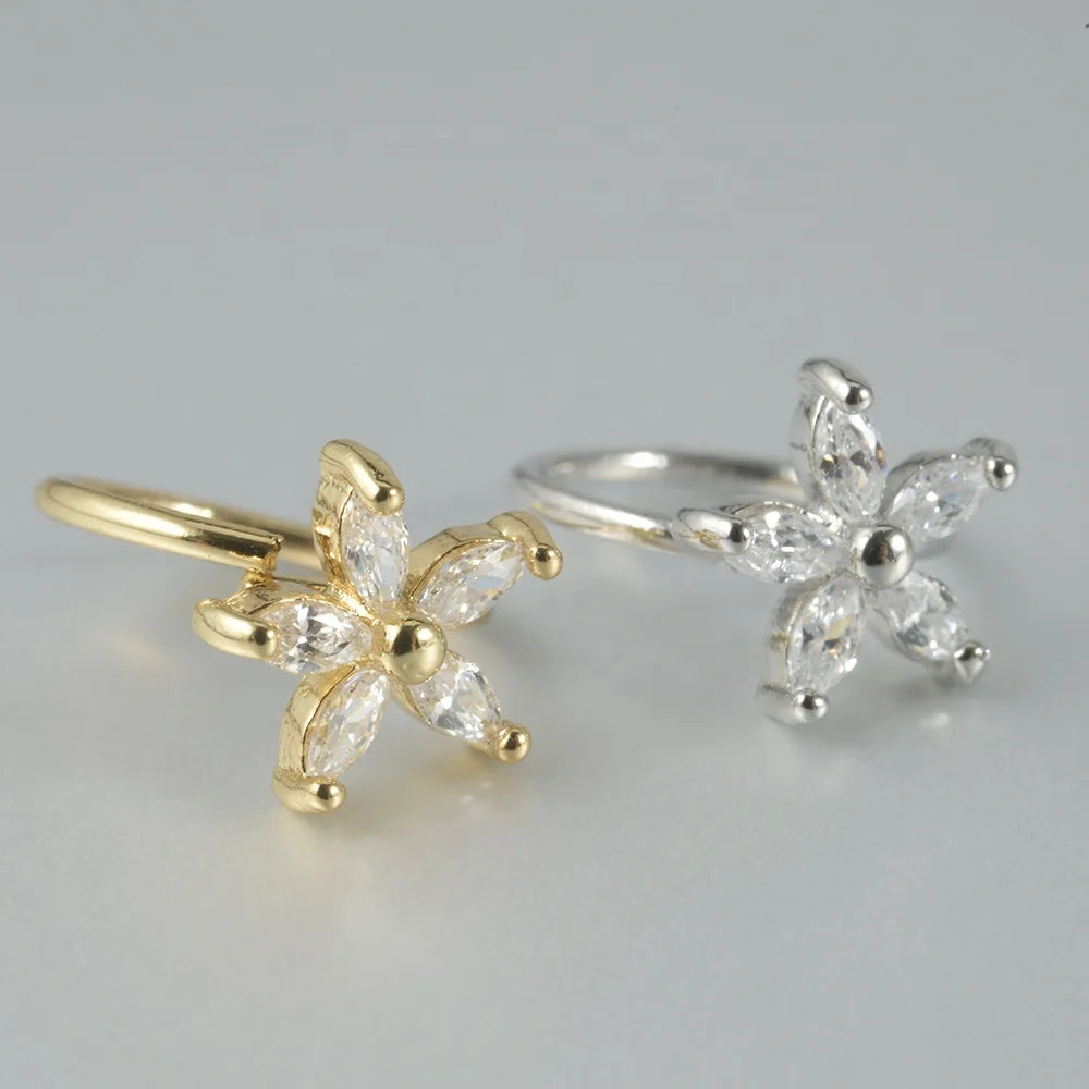 Small Brass Hook Earrings Bendable Nose Nostril Zircon Flower Ring Ear Helix Cartilage Piercing Trendy Wedding Body Jewelry