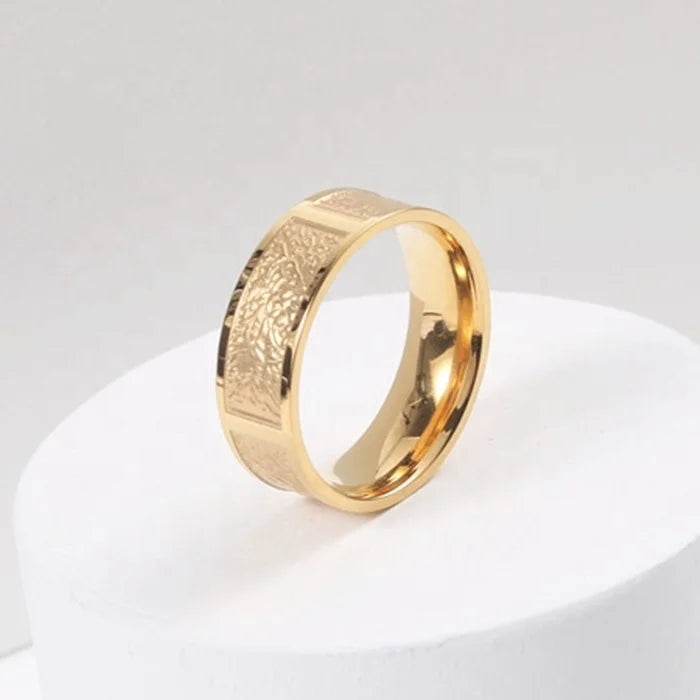 Simple Women Hypoallergenic Polished Stainless Steel Pattern Ring