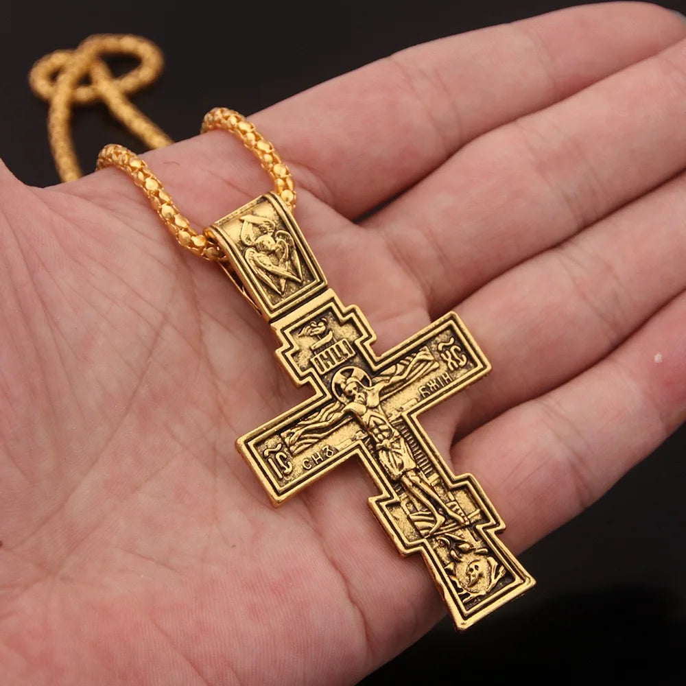 Zinc Alloy Hiphop Themed Cross Pendant & Charm Necklace with Two-color Plating Geometric Design for Unisex Party Wear