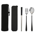 304 Stainless Steel Reusable Outdoor Personalized Portable Travel Foldable Black Chopsticks Spoon Fork Cutlery Set With Case