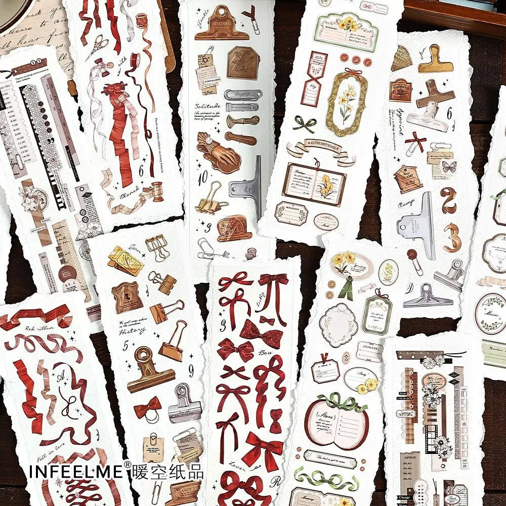 6pcs/pack Long Strip PET Tape Time to Answer Series Handbook Bottoming Collage Decoration