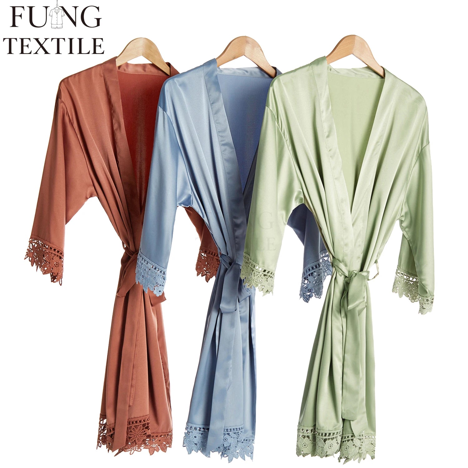 FUNG 3031 European and American Women's Plus Size Casual Kimono yy Satin Drawstring Breathable Soft Sleep Robe Bathrobe Gown