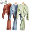 FUNG 3031 European and American Women's Plus Size Casual Kimono yy Satin Drawstring Breathable Soft Sleep Robe Bathrobe Gown MegaBDM