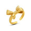 INS Simple Stainless Steel 18K Gold Plated Adjustable Bow Knot Finger Ring Titanium Steel Open Free Size Butterfly Knot Rings