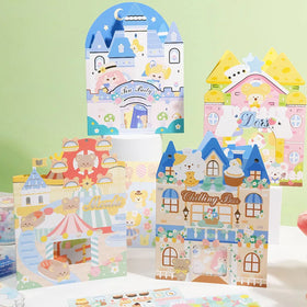 Kirakoko Play Scenes Sticker Farm Restaurant Amusement Park Theme Sticker Play Set Bear Dog Cat Rabbit Duck Mouse Decal Stickers