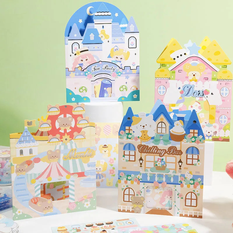 Kirakoko Play Scenes Sticker Farm Restaurant Amusement Park Theme Sticker Play Set Bear Dog Cat Rabbit Duck Mouse Decal Stickers