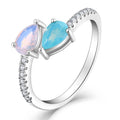 YILUN 925 Sterling Silver Two-Tone Water Drop Shape Created Opal Ring for Women