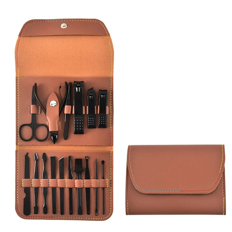 16 Pcs Stainless Steel Manicure Set with PU Leather Case Nail Clippers Set Folding Bag Manicure Tools