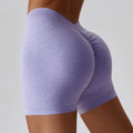 Women Custom Logo Soft Comfortable Lightweight Seamless Scrunch Back V Cut Yoga Shorts