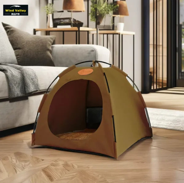Wind Valley Hot Sale Outdoor Canvas Pet Camping Tent Waterproof Foldable Button Easy Removable Single Layer 2 Person Capacity