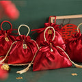 Wholesale Small Recyclable Dark Red Silk Satin Jewelry Pouch Bag with Drawstring for Candy