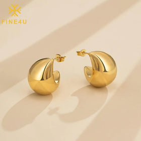 Non Tarnish Vintage Women Jewelry Stainless Steel Teardrop Hoop Chunky 18K Gold Plated Bold Earrings