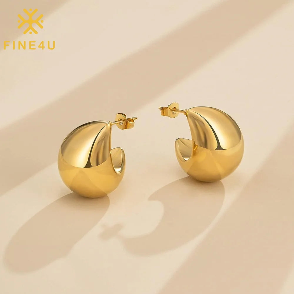 Non Tarnish Vintage Women Jewelry Stainless Steel Teardrop Hoop Chunky 18K Gold Plated Bold Earrings