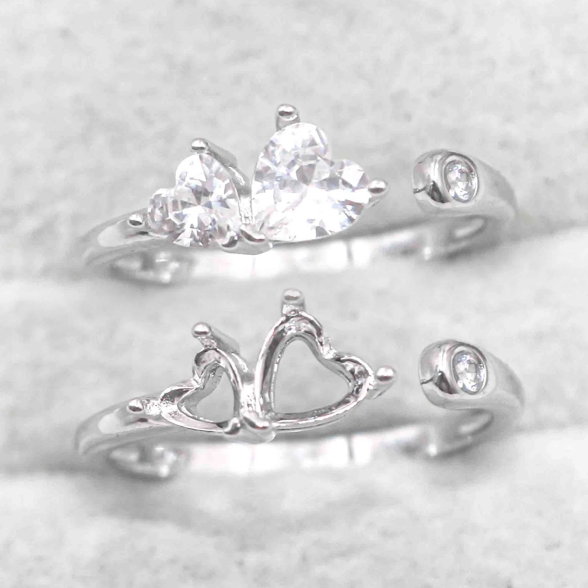 Semi Mount 4*4+5*5mm Sterling Silver Ring Heart Shape Empty Frame Blank Support Setting S925 Base Without Center for DIY Inlay