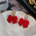2022 NEW Trendy Crystal Drop Bowknot Earrings Temperament Diamond Bling  Red Bow Knot Dangle Earrings