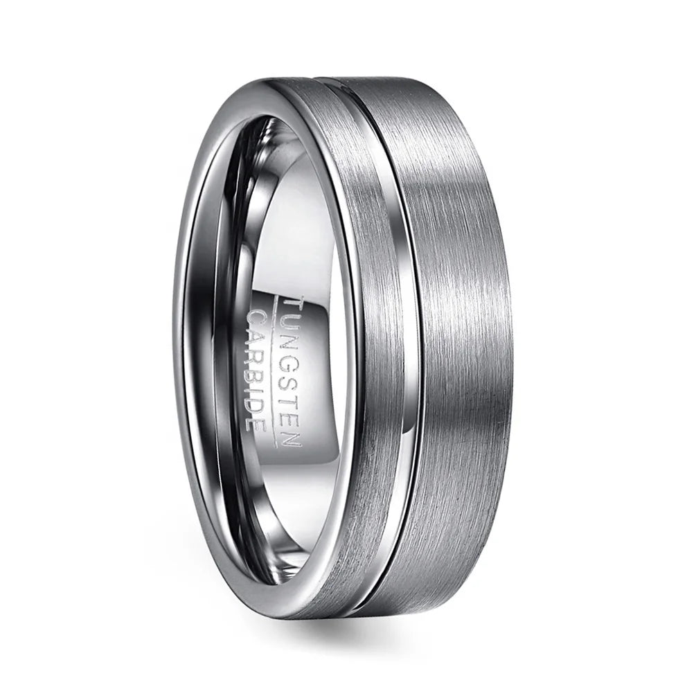 Wholesale Tungsten Ring Silver Grooved Brushed Surface Tungsten Wedding Rings for Men