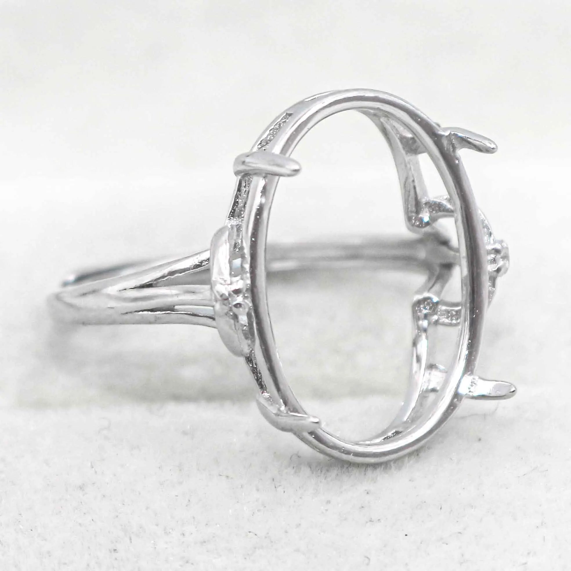 Sterling Silver 13*18mm Semi Mount Ring Empty Frame Blank Support Claw Setting S925 Mountain Base Without Center Stone DIY Inlay