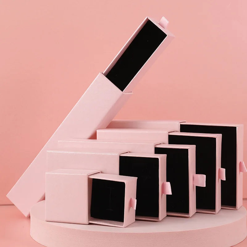 9Color Earring Ring Bracelet Necklace Foam Insert White Pink Glitter Storage Box Sliding Drawer Paper Jewelry Packaging Gift Box