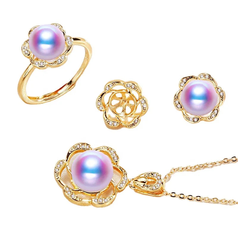 Gold Plated With 925 Symbol Pearl Jewelry Accessories Making Women Wedding Jewelry Set Bridal