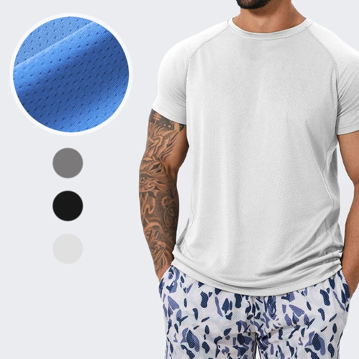 Summer Skin Friendly Short Sleeved Lightweight Mesh Breathable Running T-shirt Sport Workout Gym Shirt Men MegaBDM