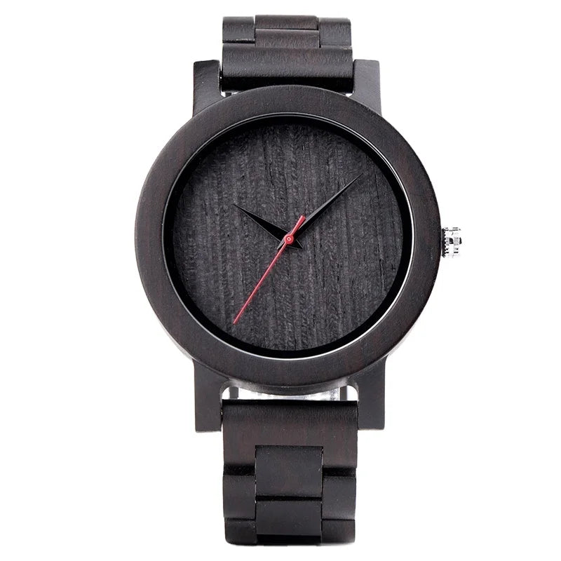 Black Wooden Strap Charm Watch Men's Quartz Fashion 2020 MIYOTA Round Hardlex Pointer 2 Years Chronograph Power Reserve