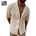 Liu Ming Trending 2024 Products Summer Men s Clothing Loose Button Tops Blouse Fashion Short Sleeve Hollow Knit Shirts