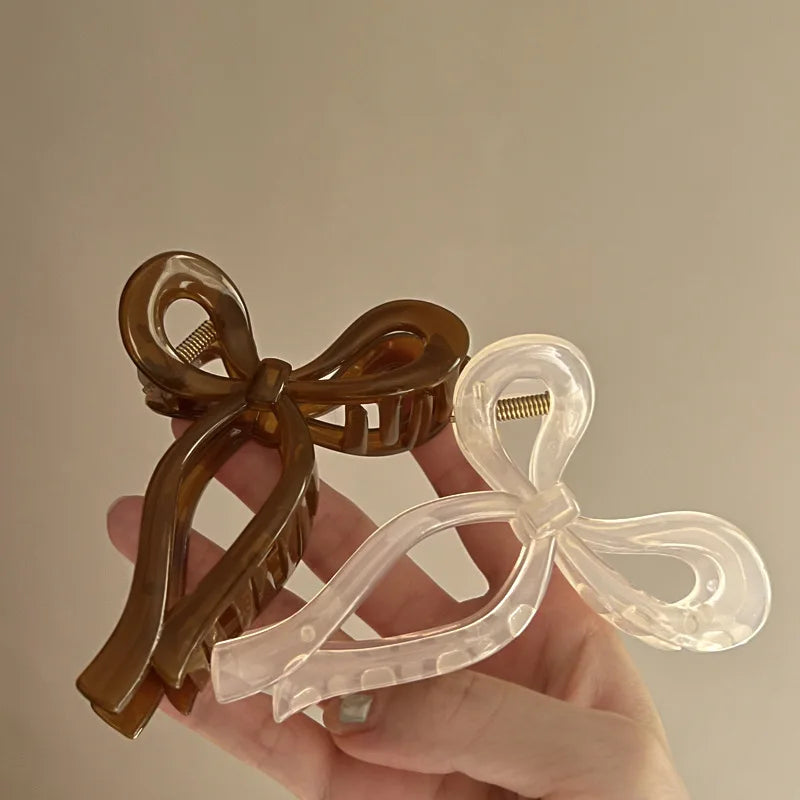 11cm Large Plastic Acrylic Hair Claw Clips Korean Style Transparent Bow Hair Clamp for Women Cute Simple with Pearl Material