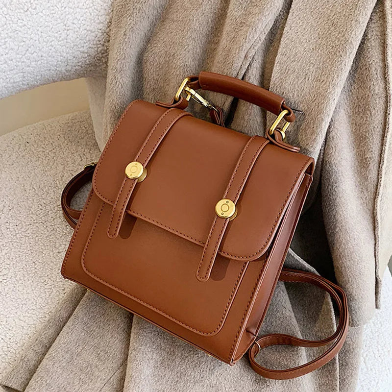 PU Leather Little Backpack Fashion Simple Soft Leather Vintage Retro Backpack Multi -Bags
