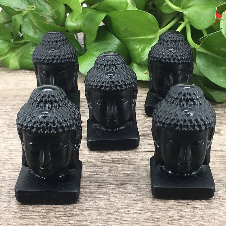 HUIYING Crystal Crafts For Souvenir natural Gemstones 3.5inch black obsidian buddha head for home decoration
