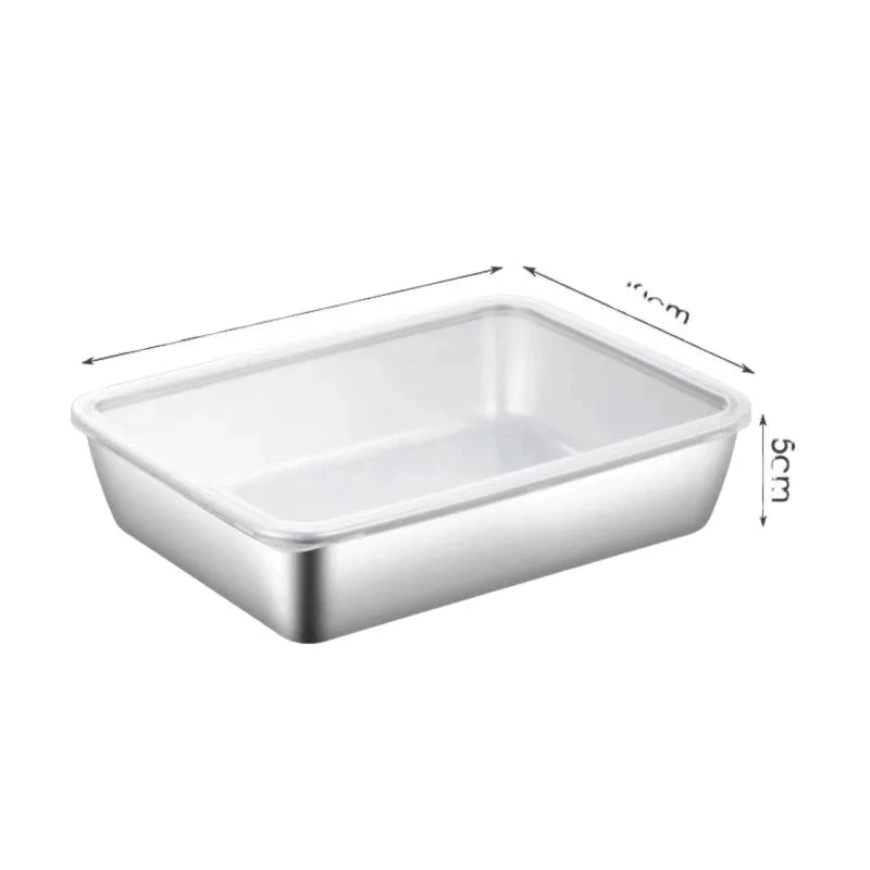 316 Thickened Antibacterial Square Barbecue Household Stainless Steel Fresh-keeping Plate with Lid